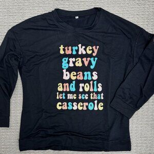 BRAND NEW!  Thanksgiving Long Sleeve Turkey Gravy Beans & Rolls Top